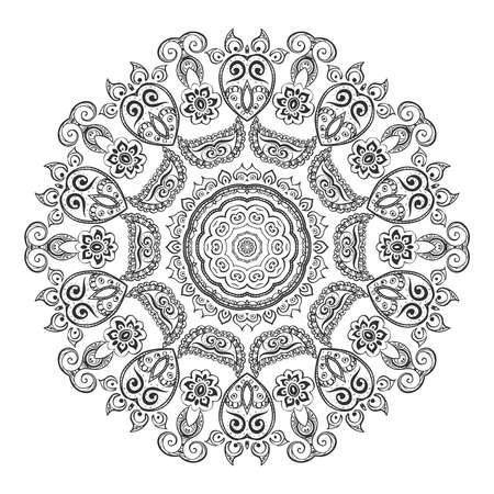 Beautiful circular pattern. It consists of traditional elements drawing mehendi. Suitable for design in the Indian style.のイラスト素材