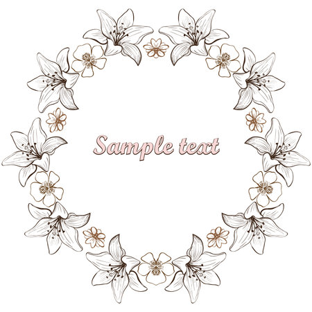 Beautiful round frame. It made up of hand-drawn flowers. In the center of the place for your text.のイラスト素材
