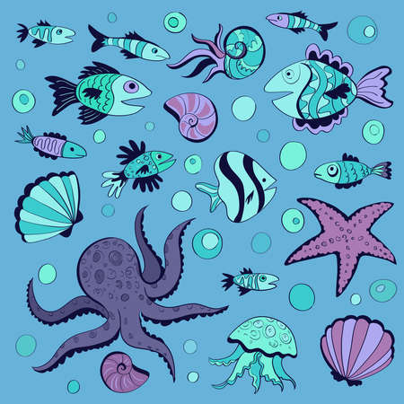 Drawing Set of marine animals for your designのイラスト素材