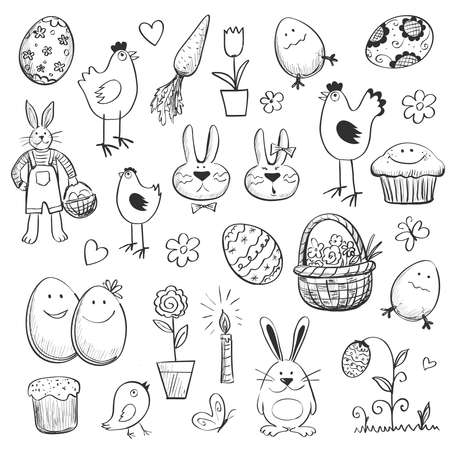A collection of funny pictures from the hands on holiday Easter.のイラスト素材
