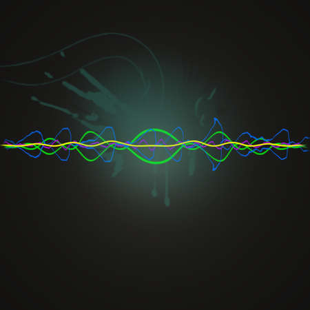 Audio waves with teal light in the black background