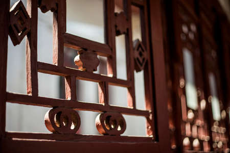 Close up to a wooden windowの写真素材