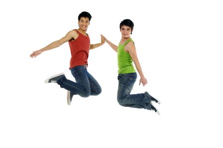 Two young Asian students in jump