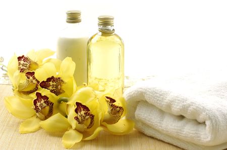 lotion and yellower orchids-spa essentialsの写真素材