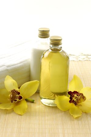Spa and wellness massage oil and flower の写真素材