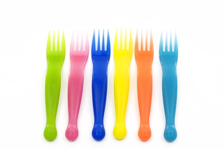 Row of Colorful plastic forks