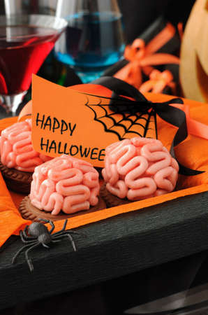 cookies with a brain in a box of marzipan on Halloween