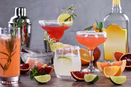 drinks and cocktails with Tequila-based different citrus fruitsの写真素材