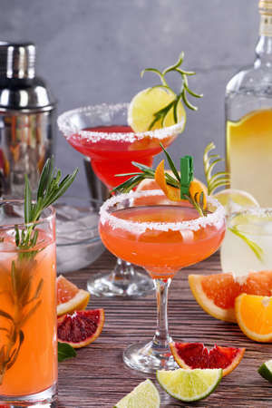 Pink Paloma cocktail with grapefruit juice, tequila and rosemaryの写真素材