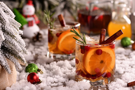 Winter Bourbon smash Cocktail. Enjoy a fragrant drink on a winter evening. Christmas partyの写真素材