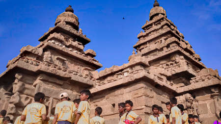 Shore temple a popular tourist destination and UNESCO world heritage build by The King Pallava at Mahabalipuram, Tamil Nadu, South Indiaのeditorial素材