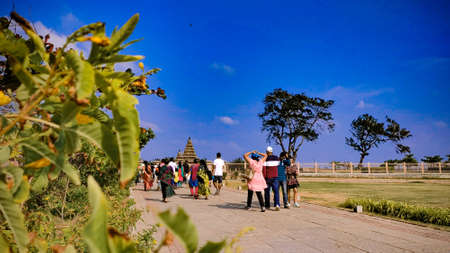 Shore temple a popular tourist destination and UNESCO world heritage build by The King Pallava at Mahabalipuram, Tamil Nadu, South Indiaのeditorial素材