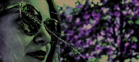 Abstract colorful woman photo with geometric effect. Beautiful smilingの写真素材