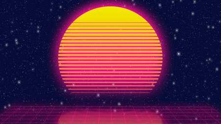 Beautiful colorful 80s banner concept with grid and geometric shapes
