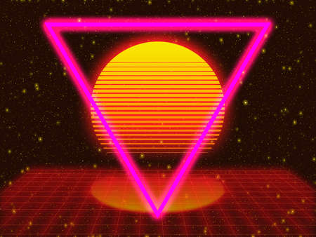 Beautiful colorful 80s banner concept with grid and geometric shapes
