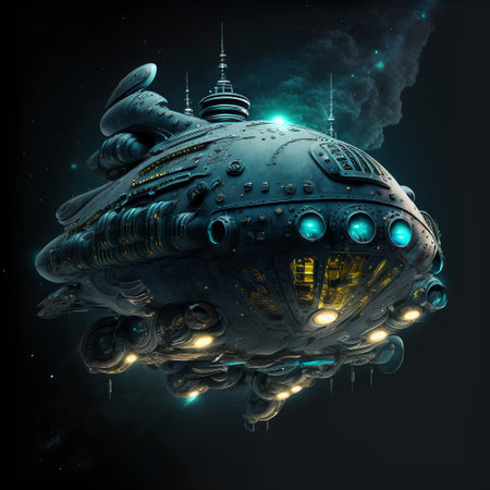 Beautiful cyberpunk style spaceship. abstract cosmic backgroundの写真素材