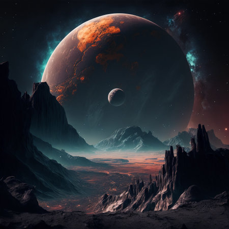 Beautiful abstract fantasy space background with planet and stars. cinematic cosmos wallpaper