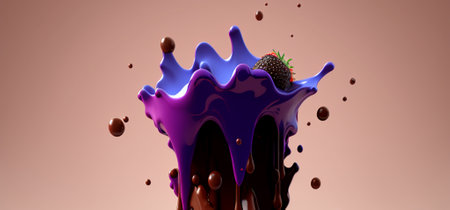Beautiful abstract chocolate splash background. Chocolate background with fruit drops