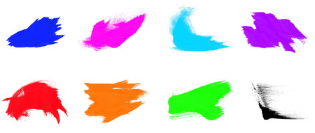Modern paint brushes background. Paint strokes isolated on whiteの写真素材