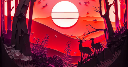 Beautiful origami style background. Abstract 3d paper cut landscapeの素材