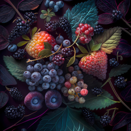 Colorful realistic berry mix background concept for art summer food designの素材