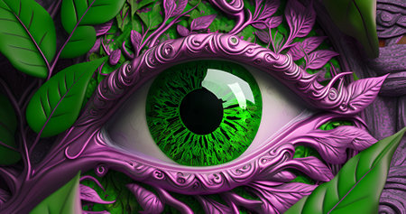 Abstract beautiful eye in leaves. modern creative art backgroundの素材