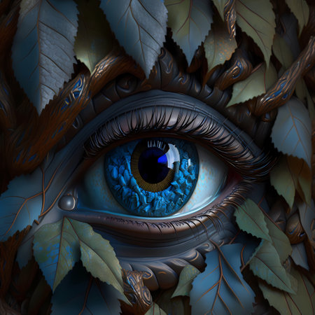Abstract beautiful eye in leaves. modern creative art backgroundの素材