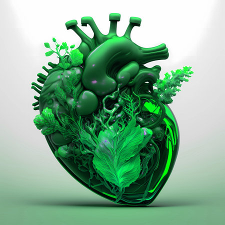 Beautiful fantastic modern glass heart with flower. abstract art illustrationの素材