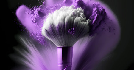 Beautiful makeup brush banner concept with powder explosion. Makeup art backgroundの素材