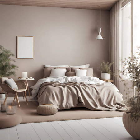 Home mockup cozy bedroom interior background renderの素材