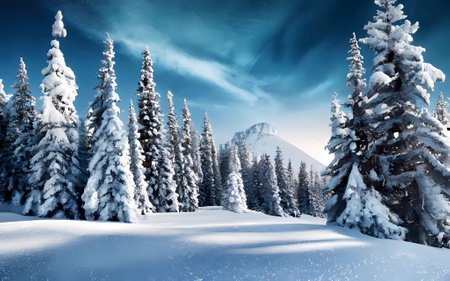 Beautiful winter landscape for natural nature background. AI Generativeの素材