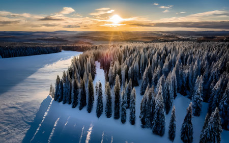 Beautiful winter landscape for natural nature background. AI Generativeの素材