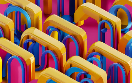 Abstract colorful geometric background with 3d shapes. AI Generationの素材