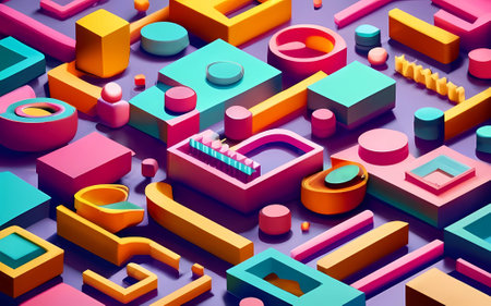 Abstract colorful geometric background with 3d shapes. AI Generationの素材