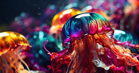 Abstract fantastic colorful jellyfish for elegant artwork. Elegant modern wallpaperの素材
