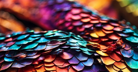 Abstract dragon close up scales surface texture. Modern detail realistic skin backgroundの素材