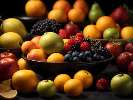 Beautiful still life background with natural detail fruits. Elegant fruit wallpaperの素材