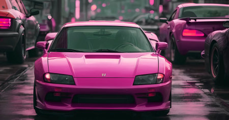 Elegant modern art with sport car on streetの素材