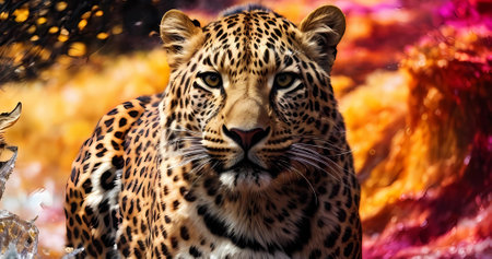 Elegant realistic cinematic wild leopard wallpaper. Cat backgroundの素材