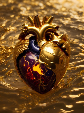 Abstract fantastic elegant golden heart background for luxury art design. Modern post card conceptの素材