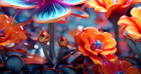Beautiful abstract alien style flowers background. Elegant blossom flowerの素材