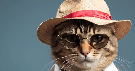 Beautiful funny cat in shirt and glasses. Pet backgroundの素材