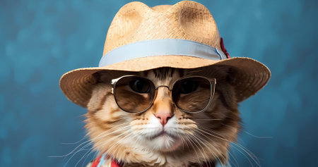 Beautiful funny cat in shirt and glasses. Pet backgroundの素材