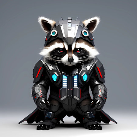 Abstract futuristic raccoon cyborg background. Fantastic technology backgroundの素材