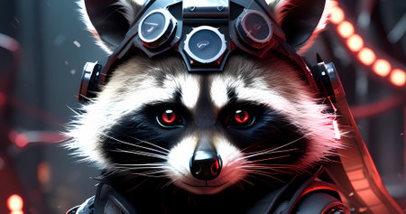 Abstract futuristic raccoon cyborg background. Fantastic technology backgroundの素材