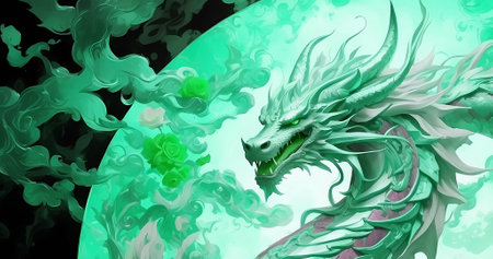 Beautiful ancient mythical dragon art background. Elegant wallpaperの素材