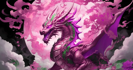 Beautiful ancient mythical dragon art background. Elegant wallpaperの素材