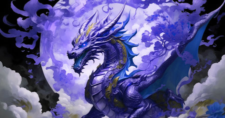 Beautiful ancient mythical dragon art background. Elegant wallpaperの素材