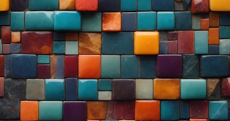 Elegant beautiful colorful wall with tiles. Abstract textureの素材