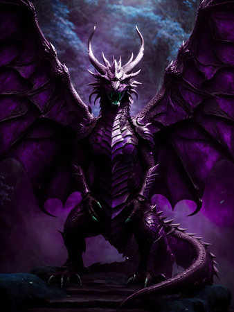 Fantastic ancient dark dragon background. Mystical art wallpaperの素材